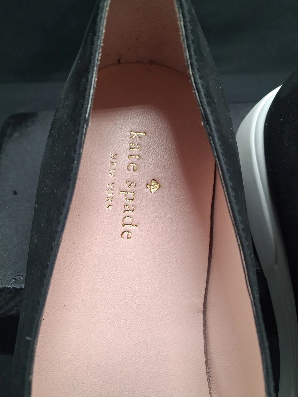 kate spade Black Suede Loafers with Gold Eyelet Detail